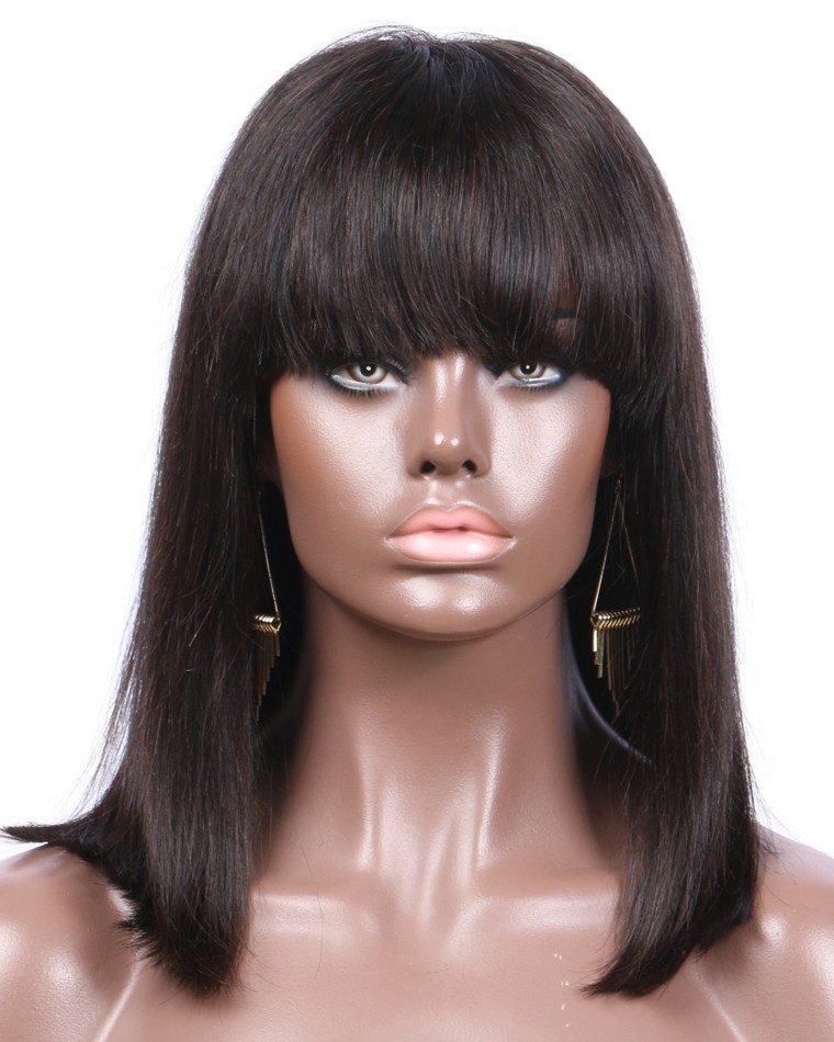 Straight Lace Front Wigs With Bangs Indian Human Hair Bob For